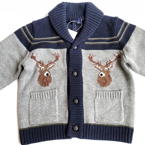 Janie & Jack 2T Deer Sweater Shawl Neck Cardigan NWT - Picture 2 of 4